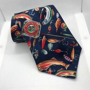 Flax Blue Reversible Tie Fishing & Golf Theme